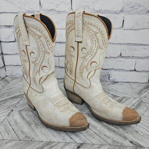 Sterling River White Leather Western Boots Womens 9.5 Country Farm Girl